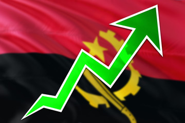 Angola economy graph is indicating positive growth, green arrow going up with trend line. Business concept on national background.