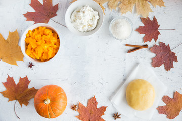 Ingredients for pumpkin pie for thanksgiving celebration