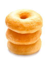 Sweet tasty donuts on white background