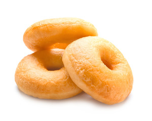 Sweet tasty donuts on white background