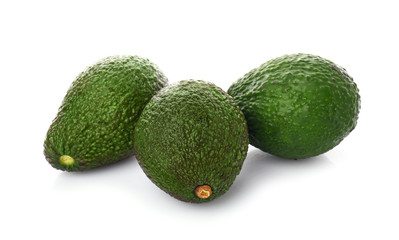 Ripe avocados on white background