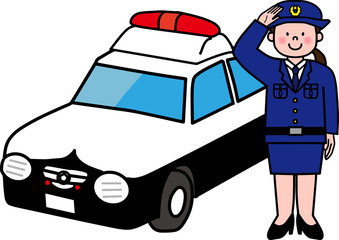 婦人警官とパトカー