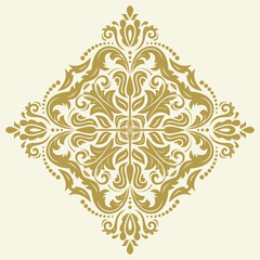 Oriental golden pattern with arabesques and floral elements. Traditional classic ornament. Vintage pattern with arabesques