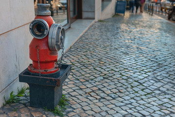 street fire hydrant to extinguish a fire on the streets of the Portuguese capital Lisbon