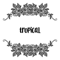 Lettering of tropical, shape of banners, posters, cards, with elegant flower frame. Vector