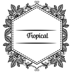 Lettering of tropical, shape of banners, posters, cards, with elegant flower frame. Vector