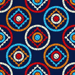 Polka dots seamless pattern. Mosaic of ethnic figures. Patterned texture. Geometric background. Can be used for wallpaper, textile, invitation card, wrapping, web page background.