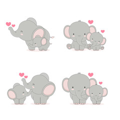 Elephant mom and baby. Vector illustration.