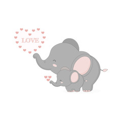 Cute elephant and baby vector illustration.