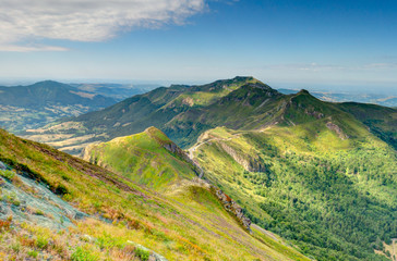 Fototapeta na wymiar Panorama from the Puy Mary mountain, Cantal, France