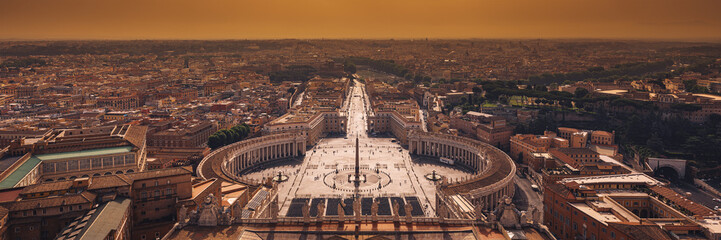 Saint Peter's Square panorama in Vatican and aerial view of Rome, Italy - obrazy, fototapety, plakaty