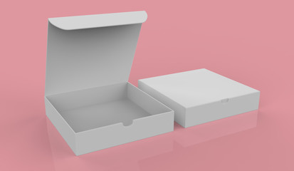 Two blank cardboard packaging boxes - open and closed mock up. 3d illustration 