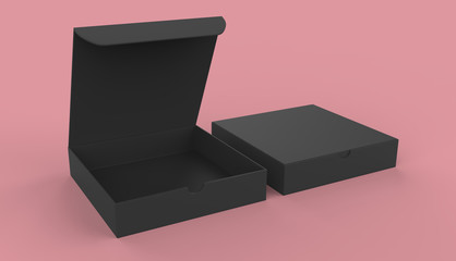 Two blank cardboard packaging boxes - open and closed mock up. 3d illustration 