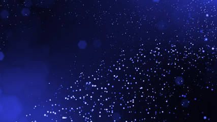 3d rendering of glow particles that fly in air as science fiction of microcosm or macro world or sci-fi. Abstract composition with depth of field and glow in dark with bokeh effects. Blue