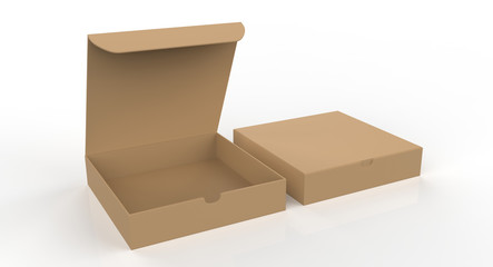 Two blank cardboard packaging boxes - open and closed mock up. 3d illustration 