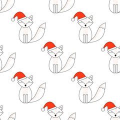 Cute fox. Happy New Year and Christmas holiday. Seamless pattern.