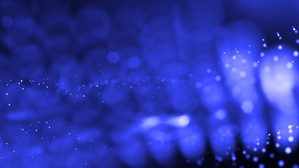 3d rendering of glow particles that fly in air as science fiction of microcosm or macro world or sci-fi. Abstract composition with depth of field and glow in dark with bokeh effects. Blue