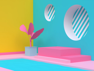 yellow green pink wall corner abstract geometric scene 3d render