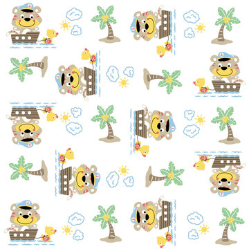 Vector cartoon seamless pattern with cat and duck