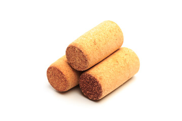Wine corks isolated on white background .