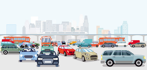 Autos im Verkehrsstau an der Straßenkreuzung