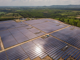 Aerial view of solar power plants.