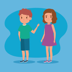 nice girl and boy children with hairstyle and casual clothes