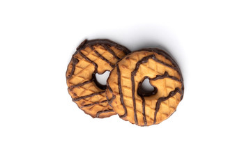 Shortbread cookies with chocolate isolated on white background.