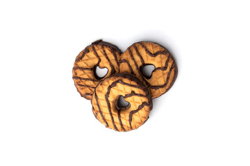 Shortbread cookies with chocolate isolated on white background.