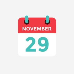 Flat icon calendar 29 November. Date, day and month. Vector illustration.