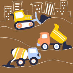 Naklejka premium vector cartoon of construction vehicles
