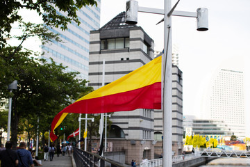 Yellow Red flag - Warsaw flag or semaphore flag (sailors can use semaphore to communicate over...