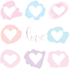 Watercolor hearts for valentines day, wedding anniversary template
