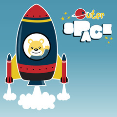 cartoon vector of a rocket blast off to space with cute bear