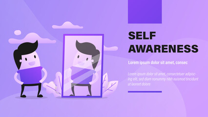 Reflection, Self Awareness. Business Presentation Background with Illustration.