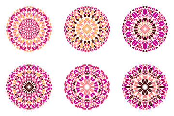 Fototapeta na wymiar Round ornate petal mandala symbol set - abstract geometrical vector design elements