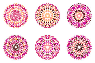 Round ornate petal mandala symbol set - abstract geometrical vector design elements