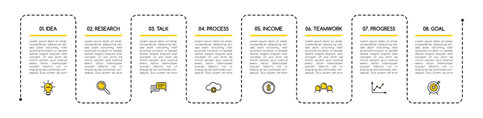 Infographic template with 8 options. Simple flowchart. Vector