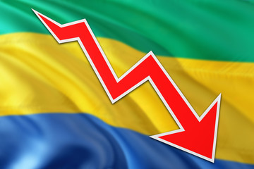 Gabon economy graph is indicating negative growth, red arrow going down with trend line. Business...