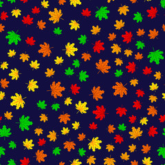 Beautiful Hand drawn Maple leaves mix with modern line in maple shape and autumn leaves element seamless pattern vector layer for fashion,fabric,and all prints on dark green