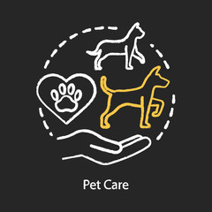 Fototapeta na wymiar Pet care chalk concept icon. Domestic animals vet clinic idea. Helping injured dogs, cats adoption. Veterinary treatment. Shelter and support center. Vector isolated chalkboard illustration