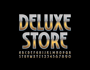 Naklejka na ściany i meble Vector chic Sign Deluxe Store. Elegant stylish Font. Golden Alphabet Letters and Numbers.