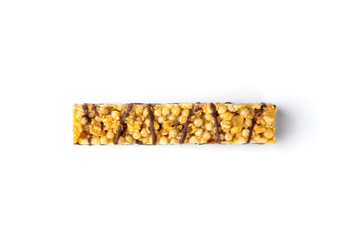 Granola bar with chocolate isolated on white background.