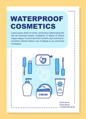 Water resistant makeup, skincare brochure template layout. Flyer, booklet, leaflet print design with linear illustrations. Vector page layouts for magazines, annual reports, advertising posters