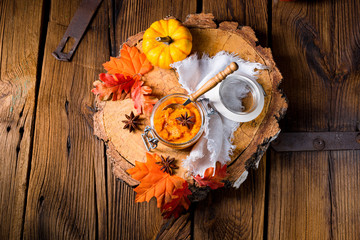 an autumnal rustic Canned Pumpkin,