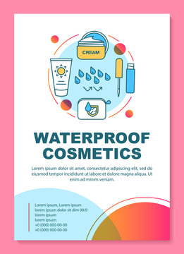 Waterproof makeup, skincare products brochure template layout. Flyer, booklet, leaflet print design with linear illustrations. Vector page layouts for magazines, annual reports, advertising posters