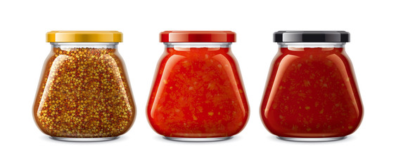 Set of Glass Jar with Sauces, Mustard