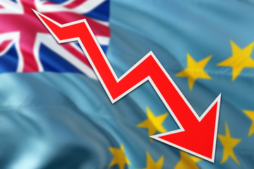 Tuvalu economy graph is indicating negative growth, red arrow going down with trend line. Business...