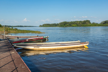 Fototapeta premium Boats on the Vistula.river in Wyszogrod, Poland
