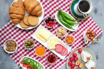 Turkish breakfast on concrete background